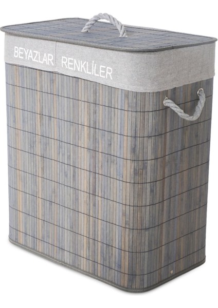 Living 2 Bölmeli Çamaşır Sepeti - Gri - 52X32X60 cm fiyatları