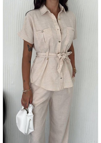 Kadın Kuşaklı Kısa Kollu Takım – Zamansız & Dingin Stil modelleri
