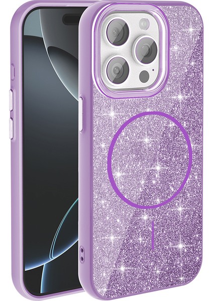 Apple iPhone 15 Pro Max Kılıf M-Safe Şarj Özellikli Parlayan Simli Zore Okso Kapak