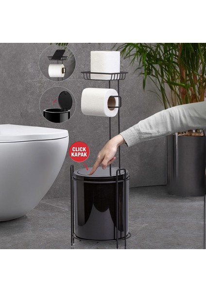 Yedekli Wc Kağıtlığı ve Çöp Kovası - Siyah fiyatları