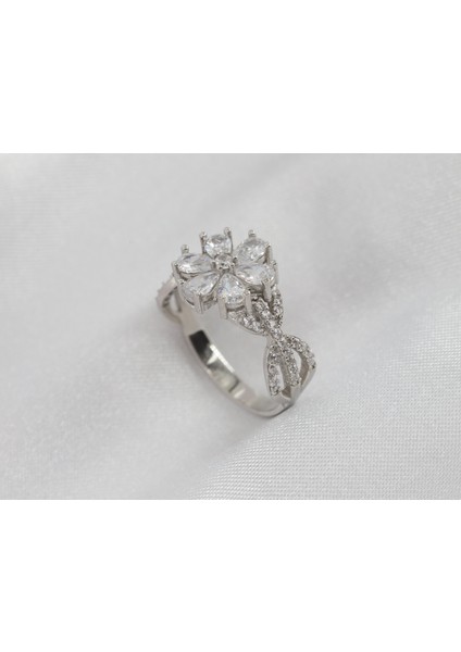 Lotus Çiçeği Gümüş Yüzük, Beyaz Renk Yüzük, 925 Ayar Gümüş Yüzük