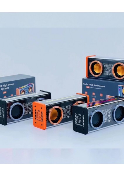 Şeffaf Mecha Müzik Tws Stereo Rgb İşıklı Hoparlör Kablosuz Bluetooth 5.0 Taşınabilir Hoparlör V9 modelleri
