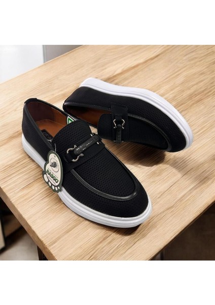 Siyah Spor Tarzı Günlük Ayakkabı - Beyaz Tabanlı ve Tokalı Deri Görünümlü Rahat Tasarım modelleri