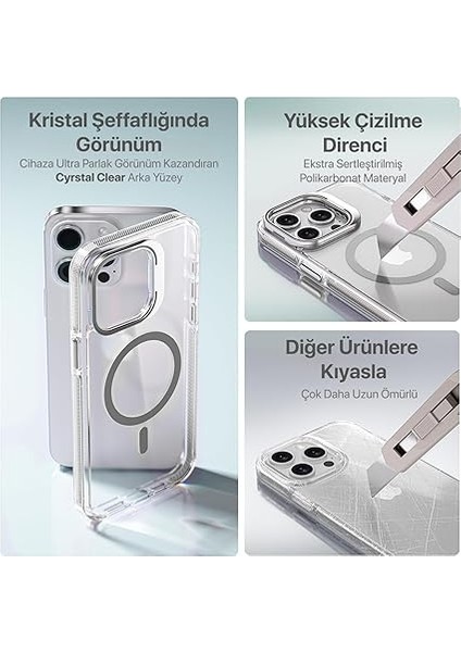 iPhone 16 Pro Için Magsafe ile Uyumlu Luxo Serisi Yüksek Kalite Kılıf Ultra Şeffaf Görünüm ve Standlı Ergonomik Tasarım (Natural Titanyum, 16 Pro) fırsatları