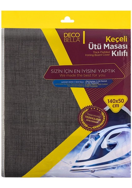 Keçeli Ütü Masası Kılıfı - Antrasit - 140X50 cm