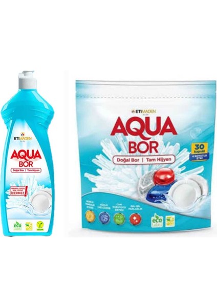 Aquabor Doğal Mineralli Elde Bulaşık Deterjanı +Bulaşık Makinesi Tableti 30 Tablet
