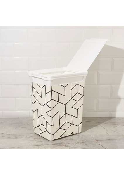 Çizgili Mutfak Çöp Kovası - Beyaz / Siyah - 20 Lt