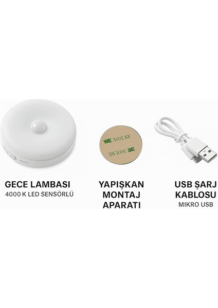 Set Hareket Sensörlü Gece Lambası – USB Şarjlı 4000K Gün Işığı LED – Duvar, Dolap, Merdiven, Başucu Için Akıllı Işık modelleri