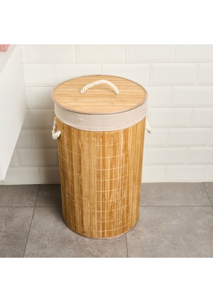 Living Katlanır Yuvarlak Bambu Kirli Çamaşır Sepeti - Bej - 60 Lt modelleri
