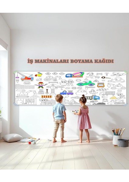 Makinaları Temalı Dev Boyama Kağıdı 2,5 Metre Rulo Boyama Kağıdı Çocuk Anaokulu ve Kreşler Için Aktivite Çocuk Eğitici Boyama