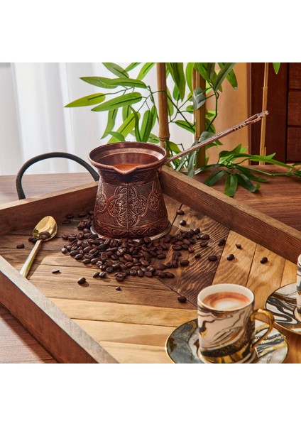 Metal Desenli Cezve No:6 - Kahverengi - 390 ml