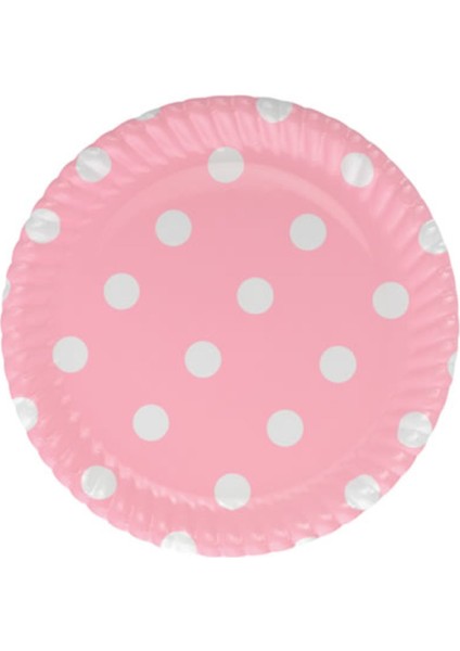 Karton Tabak 8'li Pembe Puantiyeli 23 cm