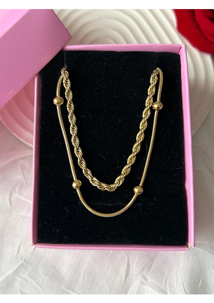 Ikili Zincir Altın ve Gümüş Renk Çelik Kolye Simli Burgu Zincir Eşe Sevgiliye Hediye Xuping fiyatları