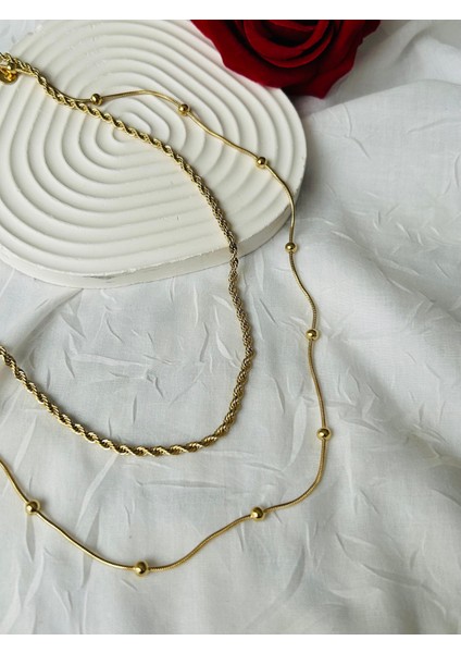 Ikili Zincir Altın ve Gümüş Renk Çelik Kolye Simli Burgu Zincir Eşe Sevgiliye Hediye Xuping modelleri