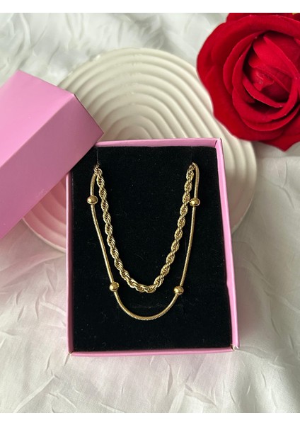 Ikili Zincir Altın ve Gümüş Renk Çelik Kolye Simli Burgu Zincir Eşe Sevgiliye Hediye Xuping fırsatları