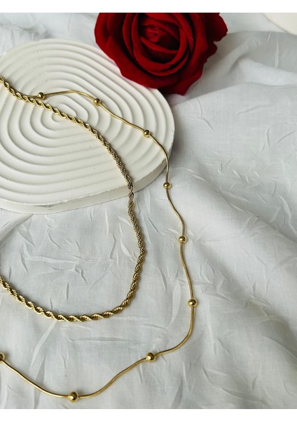 Ikili Zincir Altın ve Gümüş Renk Çelik Kolye Simli Burgu Zincir Eşe Sevgiliye Hediye Xuping indirimleri