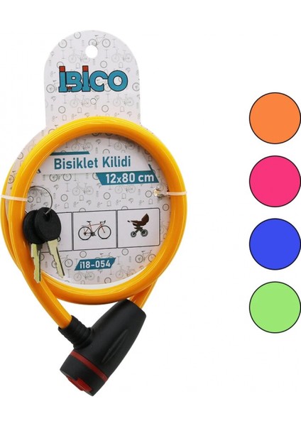 Anahtarlı Aç-Kapa Kilit Kapaklı Plastik Kafa Bisiklet Kilit Çelik Tel Renkli Kılıf 12MMX80CM (4887)
