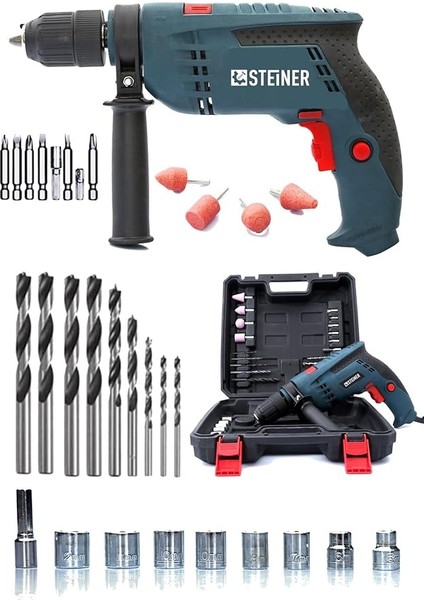 Alman 3400 Watt Sjs Metal Sanzıman Devir Ayarlı Süper Torq Darbeli Matkap 30 Parça Setli Su Yeşili