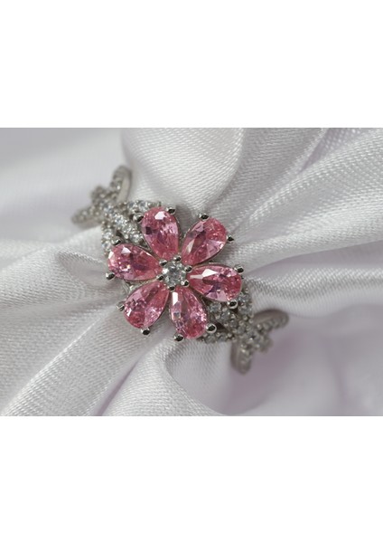 Lotus Çiçeği Gümüş Yüzük, Pembe Renk Yüzük, 925 Ayar Gümüş Yüzük