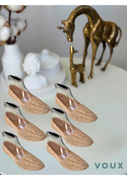 Desenli Bej Tül Kadın Babet Çorap 6 'lı