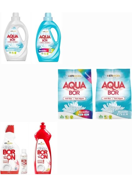 Doğal Mineralli Çamaşır Deterjanı Aquabor Renkli ve Beyazlar Için 146 Yıkama+ Bulaşık Deterjanı