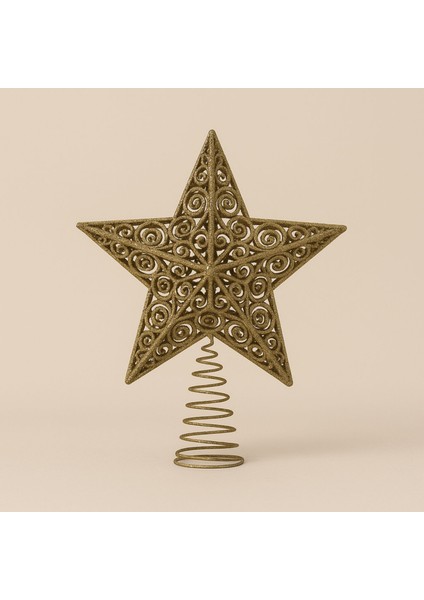 YILBAŞI SÜSÜ Işıltılı Altın Yıldız – 23 cm Ağaç Üstü Süsü-Golden Shine – 23 cm Yılbaşı Ağaç Tepesi