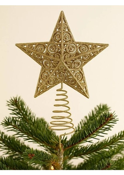 YILBAŞI SÜSÜ Işıltılı Altın Yıldız – 23 cm Ağaç Üstü Süsü-Golden Shine – 23 cm Yılbaşı Ağaç Tepesi modelleri