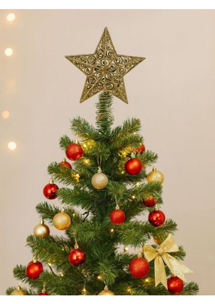 YILBAŞI SÜSÜ Işıltılı Altın Yıldız – 23 cm Ağaç Üstü Süsü-Golden Shine – 23 cm Yılbaşı Ağaç Tepesi fırsatları