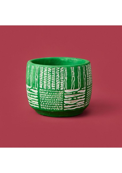 Antik Desenli Eskitme Beton Saksı - Yeşil - 9X11 cm