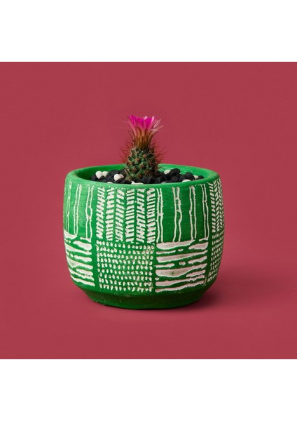 Antik Desenli Eskitme Beton Saksı - Yeşil - 9X11 cm fiyatları