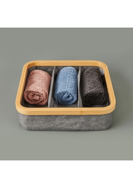 3 Bölmeli Katlanabilir Sepet - Gri - 30X30 cm