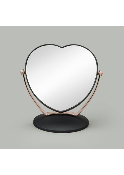 Kalp Çift Taraflı 3x Yakınlaştırmalı Ayna - Siyah / Rose Gold - 19X12 cm