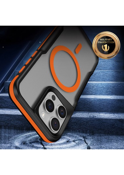 Apple iPhone 15 Pro Max Kılıf M-Safe Şarj Özellikli Renkli Kenar Airbag Şeritli Zore Lamer Kapak fırsatları