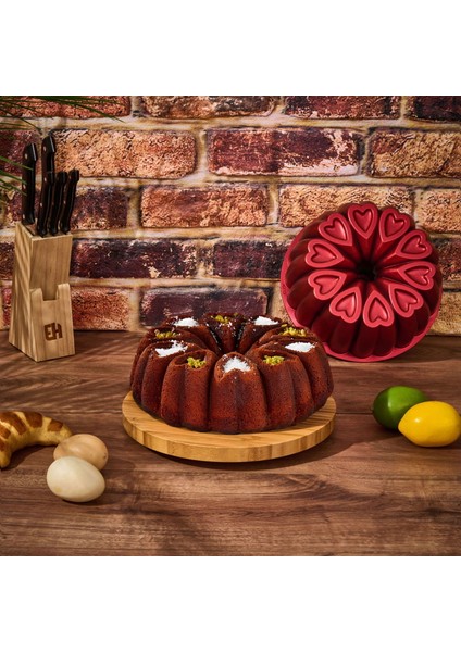 Ametist Kalpli Kek Kalıbı - Kırmızı - 26 cm