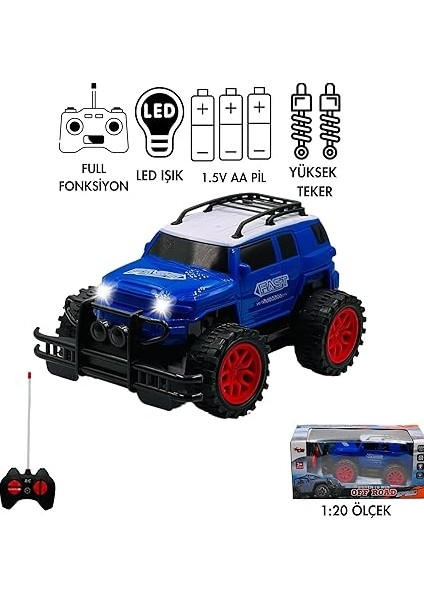 Uzaktan Kumandalı Pilli Full Fonksiyon Işıklı Drift Atabilen Offroad Yüksek Teker Araba Jeep, Kutulu ve Dayanıklı Malzeme (Mavi-Beyaz) fiyatları