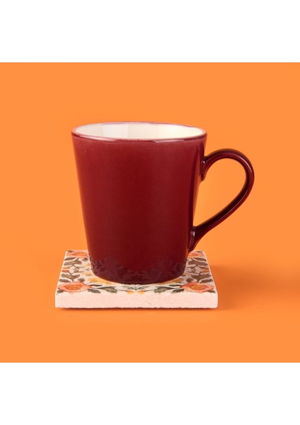 Kitchen Turuncu Çiçekli Taş Bardak Altlığı - Renkli - 10X10 cm fiyatları