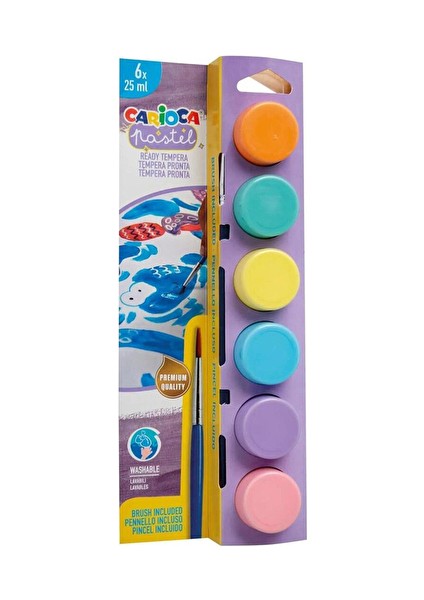 Tempera Suluboya Süper Yıkanabilir Fırçalı Pastel Renkler 6*25ML