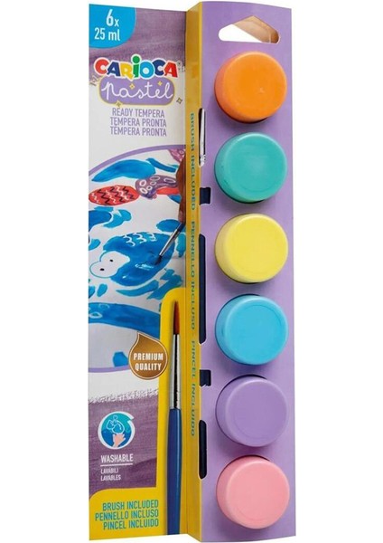 Tempera Suluboya Süper Yıkanabilir Fırçalı Pastel Renkler 6*25ML fiyatları