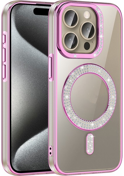 Apple iPhone 15 Pro Kılıf Pırlanta Taş Tasarımlı M-Safe Şarj Özellikli Zore Karetta Silikon Kapak modelleri