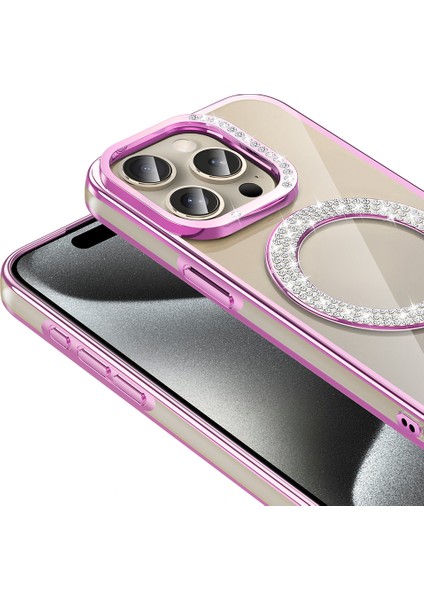 Apple iPhone 15 Pro Kılıf Pırlanta Taş Tasarımlı M-Safe Şarj Özellikli Zore Karetta Silikon Kapak fırsatları