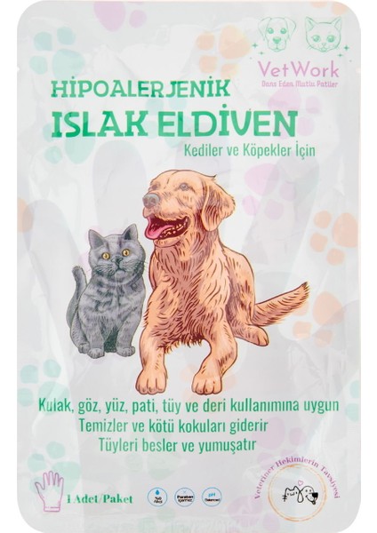 Hipoalerjenik Islak Kedi Köpek Eldiveni - Beyaz - 18 cm