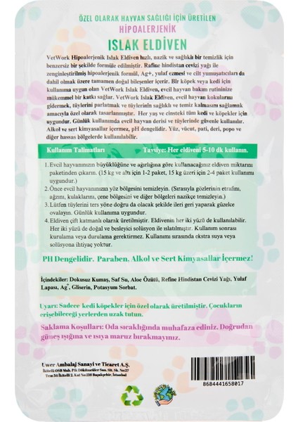 Hipoalerjenik Islak Kedi Köpek Eldiveni - Beyaz - 18 cm fiyatları