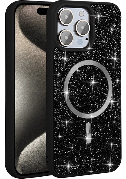 Apple iPhone 15 Pro Kılıf Pırlanta Tasarımlı M-Safe Şarj Özellikli Zore Mozaik Silikon Kapak modelleri