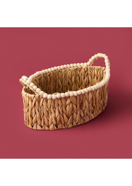 Boncuklu Hasır Sepet - Kahverengi - 38X24X14 cm fiyatları