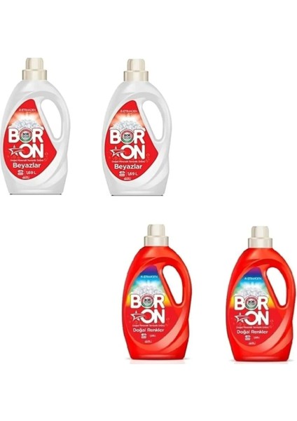 Boron 2 Adet Beyazlar + 2 Adet Doğal Renkler Sıvı Deterjan 1,69 Lt 4 x 26 Yıkama
