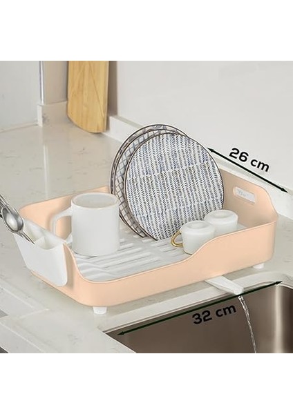 AKL-060 Bej Lüks Tabaklık Bulaşıklık-Yönlendirilebilir Su Akıtma Kanallı Bulaşık Sepeti-Kaşıklıklı fiyatları