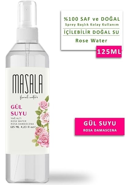Saf Gül Suyu 125 ML%100 Doğal Yağlı Hidrosol - Tonik Rose Floral Water Hydrosol Tonic fiyatları