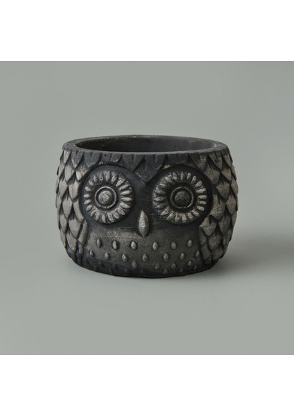 Kozalak Desenli Beton Saksı - Siyah - 8X10 cm