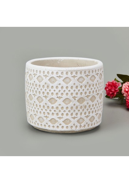 Dantel Güpür Desenli Beton Saksı - Beyaz - 14X12,5 cm fiyatları
