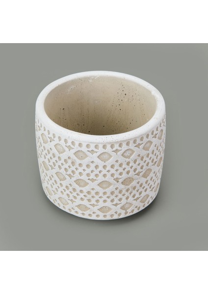 Dantel Güpür Desenli Beton Saksı - Beyaz - 14X12,5 cm modelleri